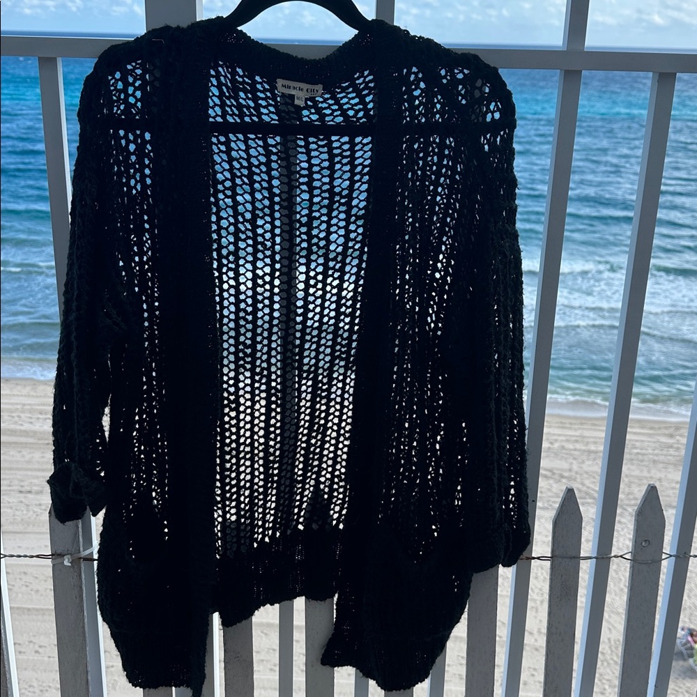 Open Knit Black Cardigan